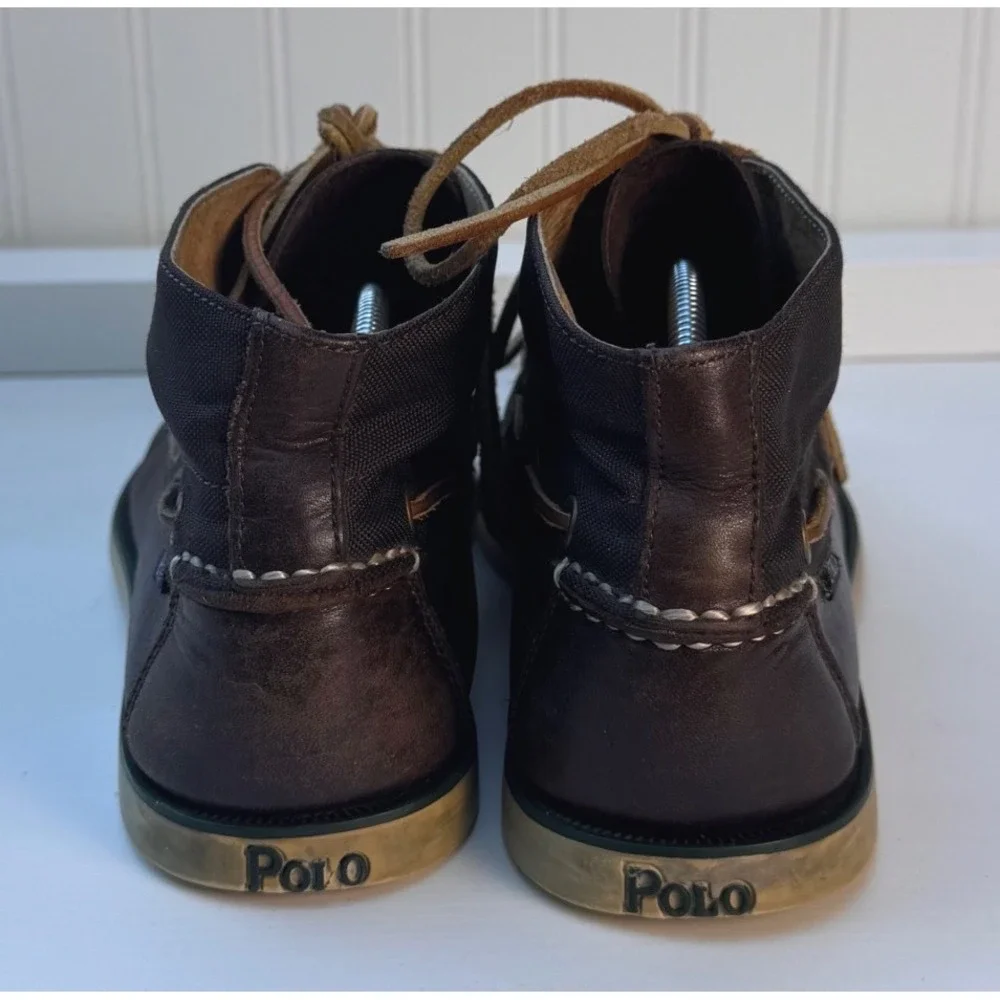 Polo‎ Ralph Lauren Brawley Mens 8D Dark Brown Leather Canvas Chukka Boat Boots